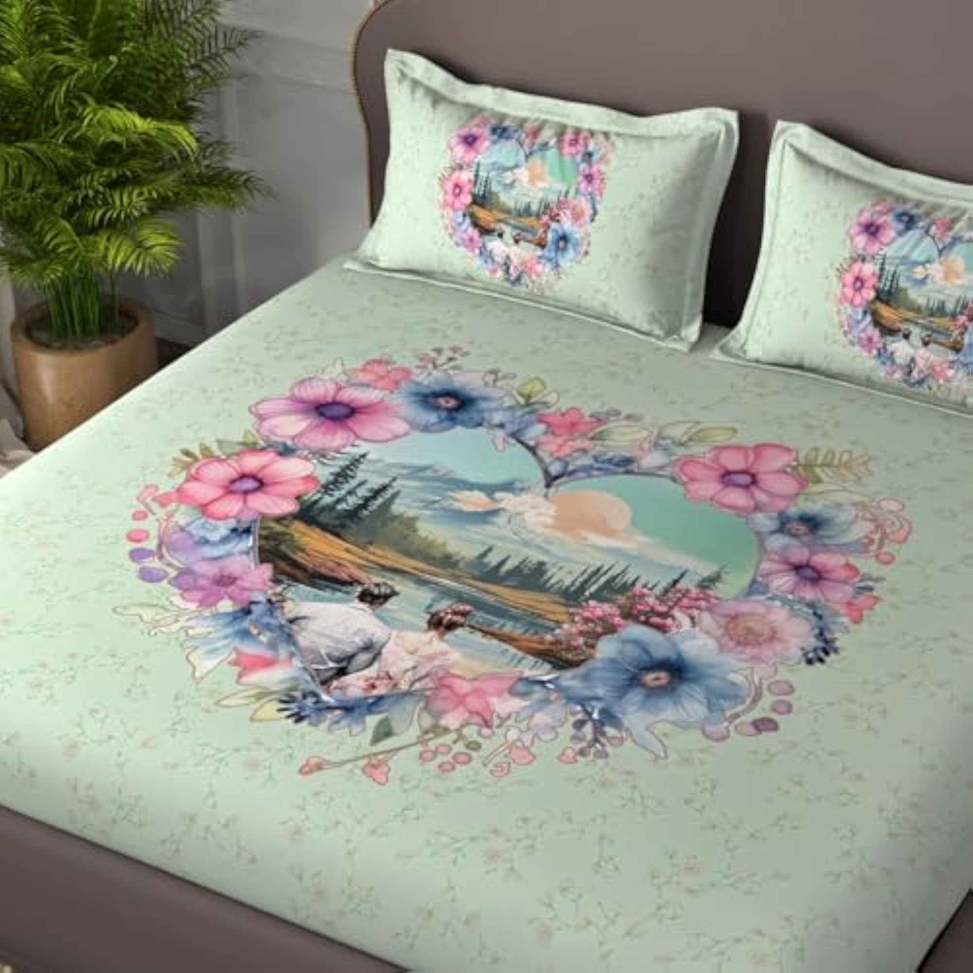 100% Pure Cotton King Size Bedsheet, Digital Print